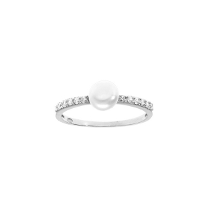 BAGUE ARGENT RHODIÉ RAIL OXYDES BLANCS SERTIS ET PERLE BLANCHE IMITATION