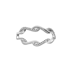 BAGUE ARGENT RHODIÉ CROISÉE OXYDES BLANCS SERTIS