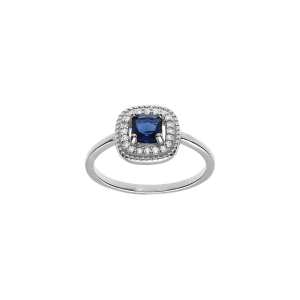 BAGUE ARGENT RHODIÉ OXYDE CARRÉ BLEU FONCE  CONTOUR OXYDES BLANCS