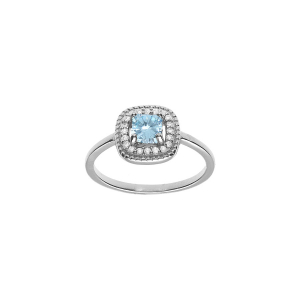BAGUE ARGENT RHODIÉ OXYDE CARRÉ BLEU CIEL CONTOUR OXYDES BLANCS