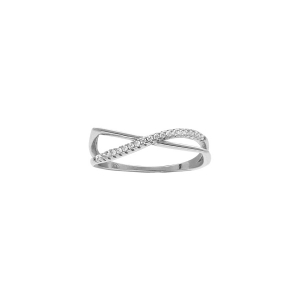 BAGUE ARGENT RHODIÉ CROISÉE OXYDES BLANCS