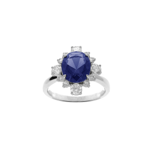 BAGUE ARGENT RHODIÉ OXYDE CENTRALE BLEU FONCÉ CONTOUR OXYDES BLANCS SERTIS