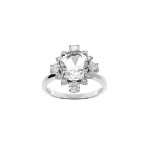 BAGUE ARGENT RHODIÉ OXYDE CENTRALE BLANC CONTOUR OXYDES BLANCS SERTIS