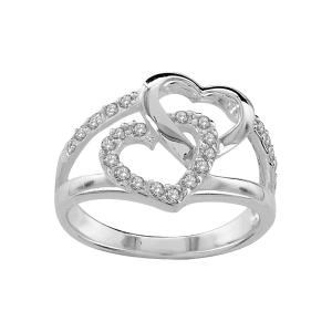 BAGUE ARGENT DOUBLE COEUR OXYDES BLANCS