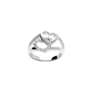 BAGUE ARGENT DOUBLE COEUR OXYDES BLANCS