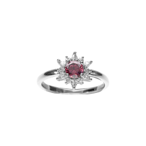 BAGUE ARGENT RHODIÉ FLEUR OXYDE ROSE ET CONTOUR OXYDES BLANCS