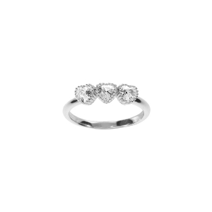 BAGUE ARGENT RHODIÉ 3 COEURS OXYDES BLANCS