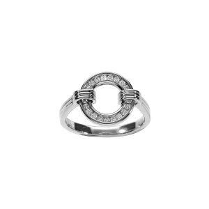 BAGUE ARGENT RHODIÉ CERCLE EVIDÉ OXYDES BLANCS SERTIS