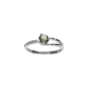 BAGUE ARGENT RHODIÉ SOLITAIRE OXYDE VERT ET OXYDES BLANCS SERTIS
