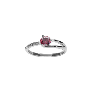 BAGUE ARGENT RHODIÉ SOLITAIRE OXYDE ROSE ET OXYDES BLANCS SERTIS
