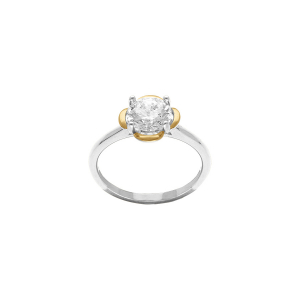 BAGUE ARGENT DORÉ RHODIÉ FLEUR OXYDE BLANC SERTIS