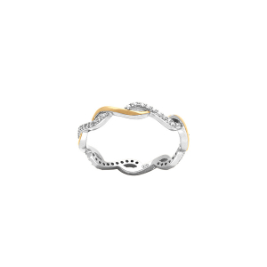 BAGUE ARGENT DORÉ RHODIÉ 2 RANGS 1 LISSE ET 1 VAGUE OXYDES BLANCS SERTIS