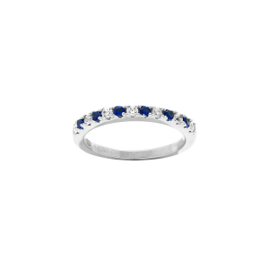 BAGUE ARGENT RHODIÉ DEMI ALLIANCE OXYDES BLEUS ET BLANCS SERTIS