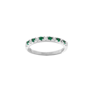 BAGUE ARGENT RHODIÉ DEMI ALLIANCE OXYDES VERTS ET BLANCS SERTIS