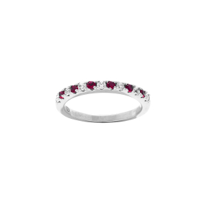 BAGUE ARGENT RHODIÉ DEMI ALLIANCE OXYDES ROUGES ET BLANCS SERTIS