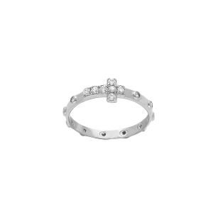 BAGUE ARGENT RHODIÉ SEMAINIER CROIX OXYDES BLANCS SERTIS
