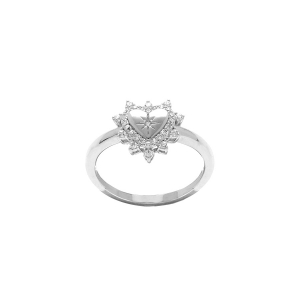 BAGUE ARGENT RHODIÉ COEUR AVEC ETOILE DU NORD CONTOUR OXYDES BLANCS SERTIS