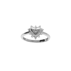 BAGUE ARGENT RHODIÉ COEUR AVEC ETOILE DU NORD CONTOUR OXYDES BLANCS SERTIS