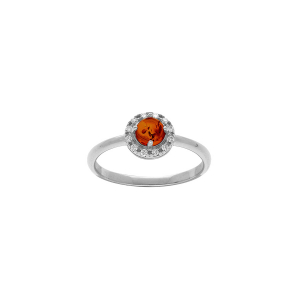 BAGUE ARGENT RHODIÉ AMBRE VÉRITABLE CONTOUR OXYDES BLANCS