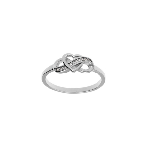 BAGUE ARGENT RHODIÉ INFINI ET COEUR OXYDES BLANCS SERTIS