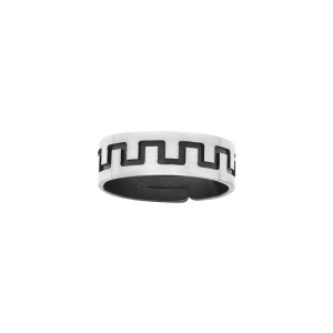 BAGUE ARGENT PATINÉ RUBAN 7MM MOTIF GRECQUE RÉGLABLE