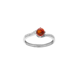 BAGUE ARGENT RHODIÉ AMBRE VÉRITABLE ET OXYDES BLANCS