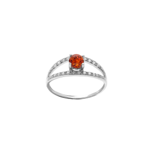 BAGUE ARGENT RHODIÉ AMBRE VÉRITABLE ET 2 RANGS OXYDES BLANCS