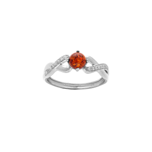 BAGUE ARGENT RHODIÉ AMBRE VÉRITABLE ET OXYDES BLANCS