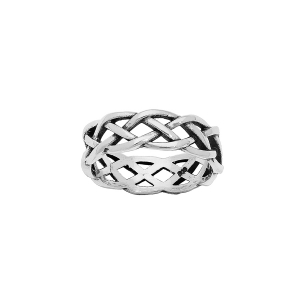 BAGUE ARGENT PATINÉ BRILLANT TRESSE LARGE