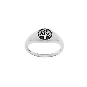 BAGUE ARGENT PATINÉ BRILLANT ARBRE DE VIE