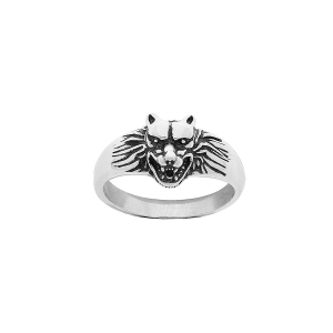 BAGUE ARGENT PATINÉ TETE DE LOUP