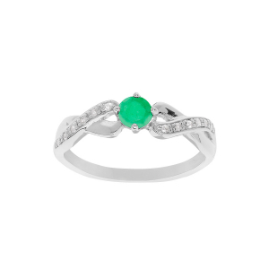 BAGUE ARGENT RHODIÉ EMERAUDE VERITABLE ET TOPAZES BLANCHES