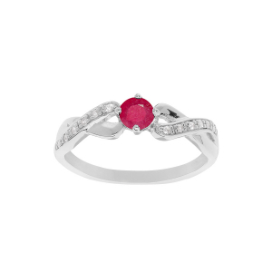 BAGUE ARGENT RHODIÉ RUBIS VERITABLE ET TOPAZES BLANCHES