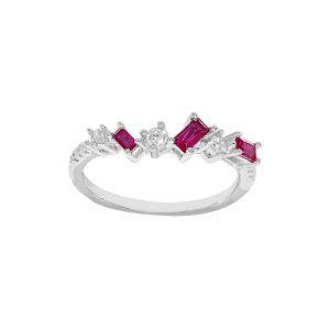 BAGUE ARGENT RHODIÉ OXYDES ROUGES ET BLANCS SERTIS