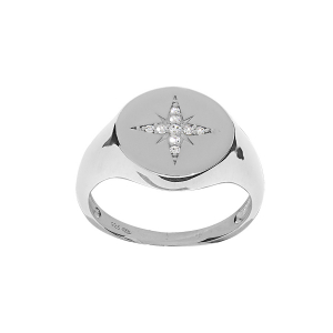 BAGUE ARGENT RHODIÉ ETOILE OXYDES BLANCS SERTIS