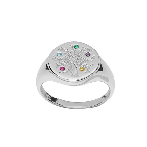 BAGUE ARGENT RHODIÉ ARBRE DE VIE 5 OXYDES COULEURS SERTIS