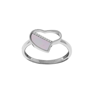 BAGUE ARGENT RHODIÉ COEUR NACRE VÉRITABLE