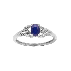BAGUE ARGENT RHODIÉ SAPHIR VÉRITABLE ET TOPAZES BLANCHES