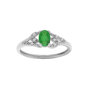 BAGUE ARGENT RHODIÉ EMERAUDE VÉRITABLE ET TOPAZES BLANCHES