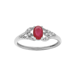 BAGUE ARGENT RHODIÉ RUBIS VÉRITABLE ET TOPAZES BLANCHES