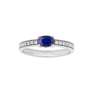 BAGUE ARGENT RHODIÉ SAPHIR VÉRITABLE ET TOPAZES BLANCHES