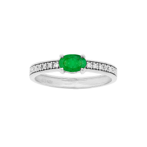 BAGUE ARGENT RHODIÉ EMERAUDE VÉRITABLE ET TOPAZES BLANCHES