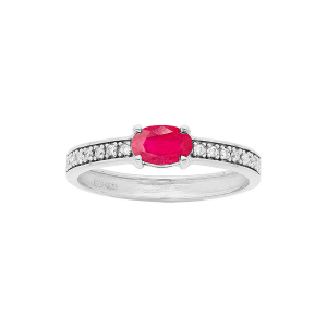 BAGUE ARGENT RHODIÉ RUBIS VÉRITABLE ET TOPAZES BLANCHES