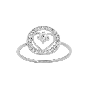 BAGUE ARGENT RHODIÉ COEUR OXYDES BLANCS CONTOUR