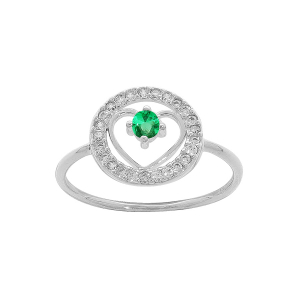 BAGUE ARGENT RHODIÉ COEUR EMERAUDE VÉRITABLE  CONTOUR