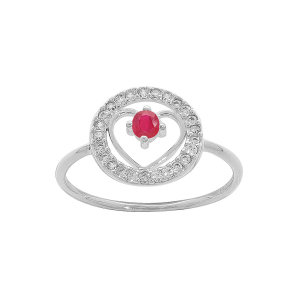 BAGUE ARGENT RHODIÉ COEUR RUBIS CONTOUR