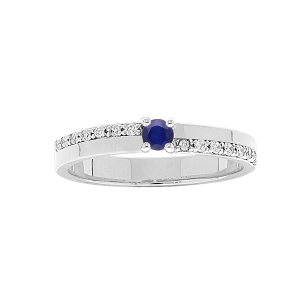 BAGUE ARGENT RHODIÉ SAPHIR VÉRITABLE ET TOPAZES BLANCHES