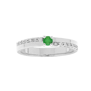 BAGUE ARGENT RHODIÉ EMERAUDE VÉRITABLE ET TOPAZES BLANCHES