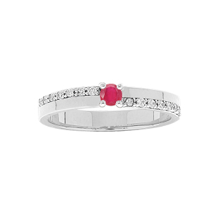 BAGUE ARGENT RHODIÉ RUBIS VÉRITABLE ET TOPAZES BLANCHES