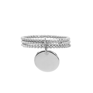 BAGUE ARGENT RHODIÉ TRIPLE ANNEAUX BOULES AVEC PASTILLE